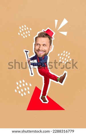 Photo cartoon comics sketch collage picture of funky funny big head guy dancing having fun isolated drawing background