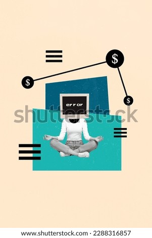 Vertical collage image of black white colors girl pc display instead head error meditate earn money isolated on beige background Royalty-Free Stock Photo #2288316857