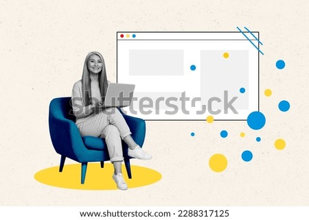 Photo poster collage of mature age woman default user netbook website page empty space interface constructor isolated on white background