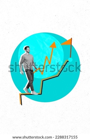 Magazine poster collage picture sketch photo of successful positive man go forward dream isolated on white drawing background