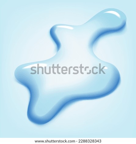 Water puddle drop. Top view liquid splashes, wet environment. Water spill or aqua scattered drop isolated on blue background