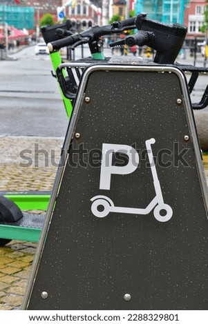 E-scooters for hire parking sign. Ecological means of transport in the city of Bergen, Norway