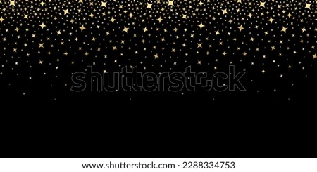Gold star. Golden shooting stars. Falling star. Sparkle stardust. Gold starry on black background. Abstract scatter bright sparks. Random glitter particle design. Irregular stars. Vector illustration