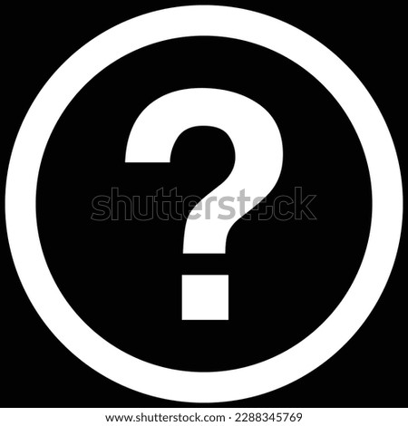 Question mark icon, white color flat style black circle design help symbol, FAQ or query sign vector graphic illustration, colorful buttons for web, app, mobile, label, stamp, sticker isolated dark.