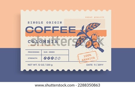 Packaging design vintage label for coffee. Retro package product with Coffee branch. Vector illustration Royalty-Free Stock Photo #2288350863