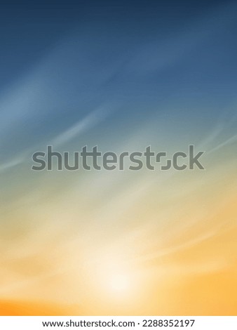 Sunset Sky with cloud in Blue,Orange,Yellow colour Background,Dramatic twilight landscape with Sunset in evening,Vector horizon Sunrise in Morning banner of Sunlight for four season backdrop banner Royalty-Free Stock Photo #2288352197