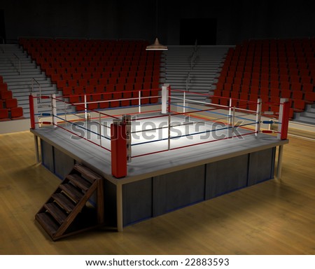 A 3d generated professional boxing ring front ropes removed. Easly place objects