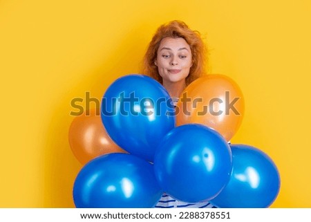 happy birthday girl hold balloons in studio. cheerful girl with balloon for birthday party