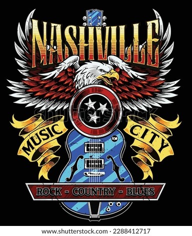 Vintage Retro Nashville Eagle Rock Concert Tee Vector Design.  Royalty-Free Stock Photo #2288412717