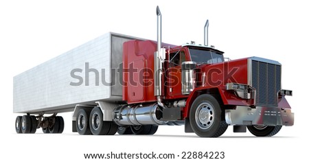 An 18 wheeler Semi-Truck on white. Royalty-Free Stock Photo #22884223