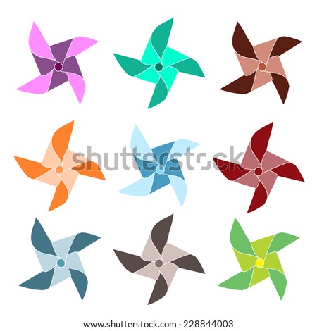 Set of 9 colorful vector pinwheels