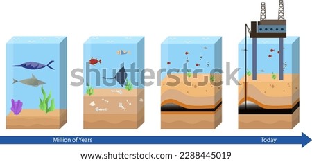 Oil and Gas Formation vector illustration, oil and gas formation step by step diagram, oil and gas industry in the ocean, Formation of petroleum Royalty-Free Stock Photo #2288445019