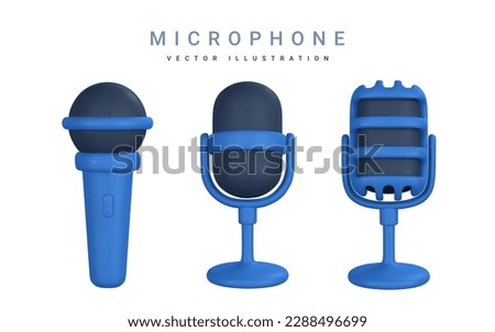 3d microphone for radio, music or karaoke. Audio equipment for broadcasts and interviews in cartoon style. Vector illustration.
