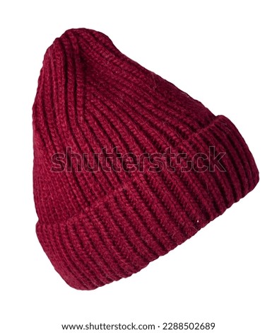 women's dark red hat . knitted hat isolated on white background.