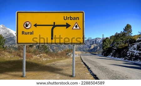 Street Sign the Direction Way to Urban versus Rural