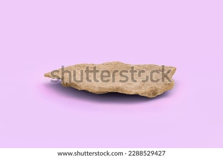 Stone podium for cosmetic, spa product presentation. Abstract minimal backdrop. One rock form. Violet Studio Background. Scene to show, Showcase display case. 3D Front View. Trendy purple color. Space