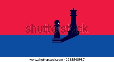 Chess piece pawn and shadow of the queen on the wall. The concept of victory, dreams, becoming better. Royalty-Free Stock Photo #2288540987