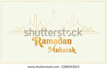 Ramadan Mubarak. Golden typography Ramadan Kareem font with Mosque On drack Background.