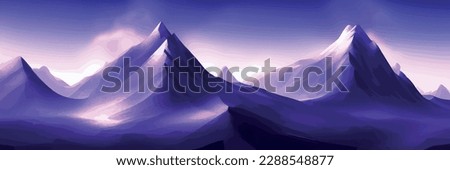 Realistic mountain landscape. Morning panorama of the forest, pine trees and mountain silhouettes. Vector illustration banner as background