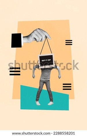 Photo cartoon comics sketch collage picture of guy screen instead head hanging arm isolated drawing background