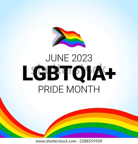 Pride month 2023 concept. Freedom rainbow flag, gay parade annual summer event. Design template for flyer, card, poster, banner, social media Royalty-Free Stock Photo #2288559509
