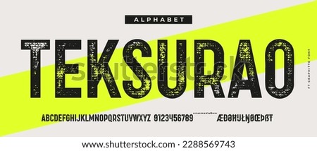 Headline alphabet and font. Bold aged, rough fat uppercase letters with grunge texture. Creative hand-drawn textured font, design, typographic, poster. Grunge scratches alphabet. Vector Illustration Royalty-Free Stock Photo #2288569743