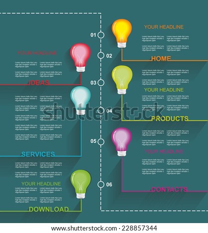 Diagram and Time Line design with electric bulbs. Vector 