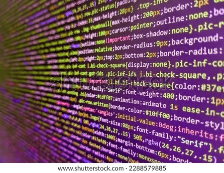  Software developer programming JavaScript code. Monitor photo. Source code close-up. 