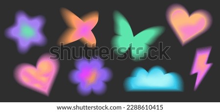 Y2k blurred gradient unfocused set. Abstract neon geometric shapes in trendy retro style. Heart, flower, daisy, butterfly, star, moon	
 Royalty-Free Stock Photo #2288610415