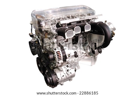 engine of modern car isolated white