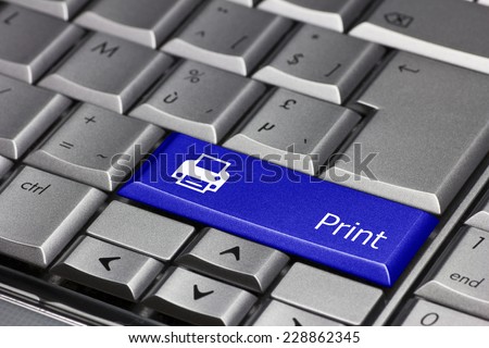 Computer key blue - Print with printer symbol