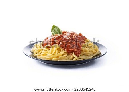 Spaghetti with bolognese sauce isolated on white background Royalty-Free Stock Photo #2288643243