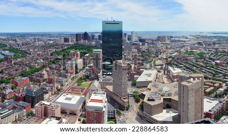 Boston skyline aerial view panorama with skyscrapers