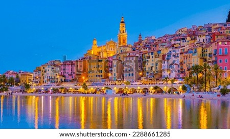 View on the old part of Menton, Provence-Alpes-Cote d'Azur, France Europe during a summer evening. Menton French rivieraa Royalty-Free Stock Photo #2288661285