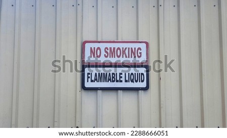 Flammable material warning signs. Danger no smoking, Flammable liquid sign