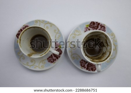 Drinking coffee cups.  Empty coffee cups placed on white background.
