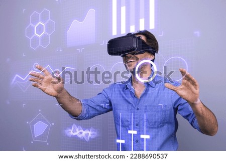 3d graphics template collage of worker guy job work on startup company data using cyberspace vr goggles Royalty-Free Stock Photo #2288690537