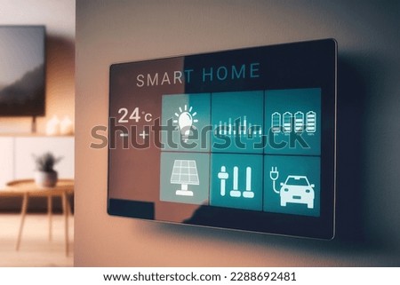 smart screen with smart home with modern living room Royalty-Free Stock Photo #2288692481