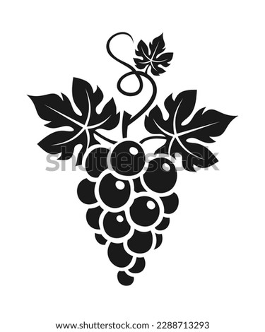 Bunch of grapes with leaves. Vector black silhouette of grapes isolated on a white background Royalty-Free Stock Photo #2288713293