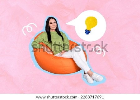 Exclusive magazine picture sketch collage image of thoughtful lady sitting bean bad having great idea isolated painting background
