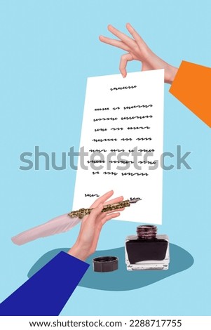 Creative 3d photo artwork graphics collage painting of arms signing last will contract isolated drawing background