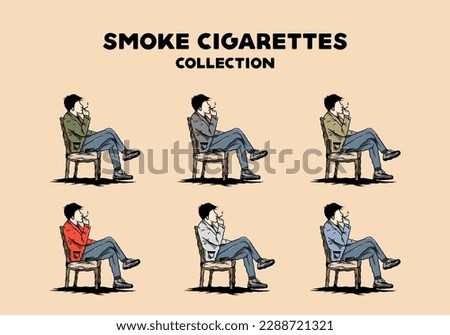 Illustration design of a man sit on chair and smoke cigarettes