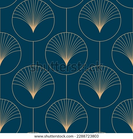 Golden elements on blue background seamless pattern. Art deco style. Vector illustration. 
