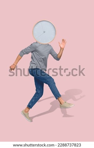 3d retro abstract creative artwork template collage of hurrying guy clock instead of head running fast isolated painting background