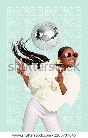 Photo collage artwork minimal picture of funky cool lady having fun enjoying lady international day isolated graphical background