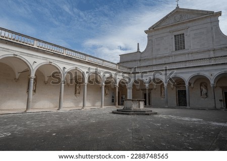 The abbey of Montecassino is a Benedictine monastery located on the top of Montecassino, in Lazio. It is the oldest monastery in Italy together with the monastery of Santa Scolastica.