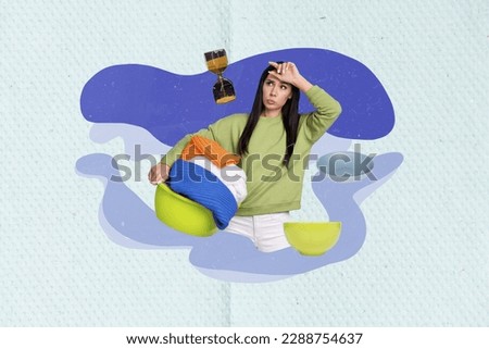 Magazine collage template of tired busy lady have plan deadline doing house chores wash crockery clothing Royalty-Free Stock Photo #2288754637