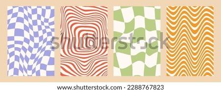 Set of Abstract psychedelic backgrounds, optical illusion. Wavy swirly pattern. 70s Retro pattern groovy trippy. Seventies Style. Striped background for fabrics, paper, packaging. Vector Illustration Royalty-Free Stock Photo #2288767823
