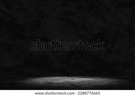 Studio room concrete spotlight wall black background. 
Display light dark gray cement stone with product showcase. Royalty-Free Stock Photo #2288776665