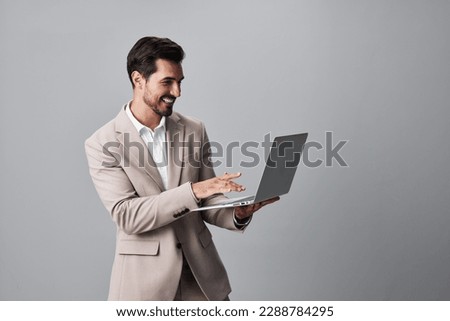 business man internet smile job laptop freelancer computer smiling suit copyspace